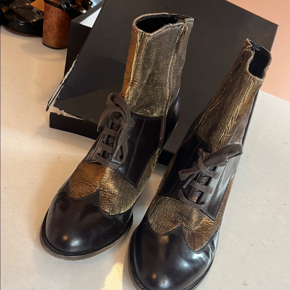 Dries Van Noten Brown and Gold Leather Boots - Picture 4 of 9